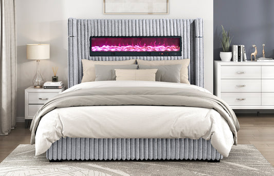 Lit moderne Queen/King avec foyer télécommandé, modèle 2411, en stock à Toronto