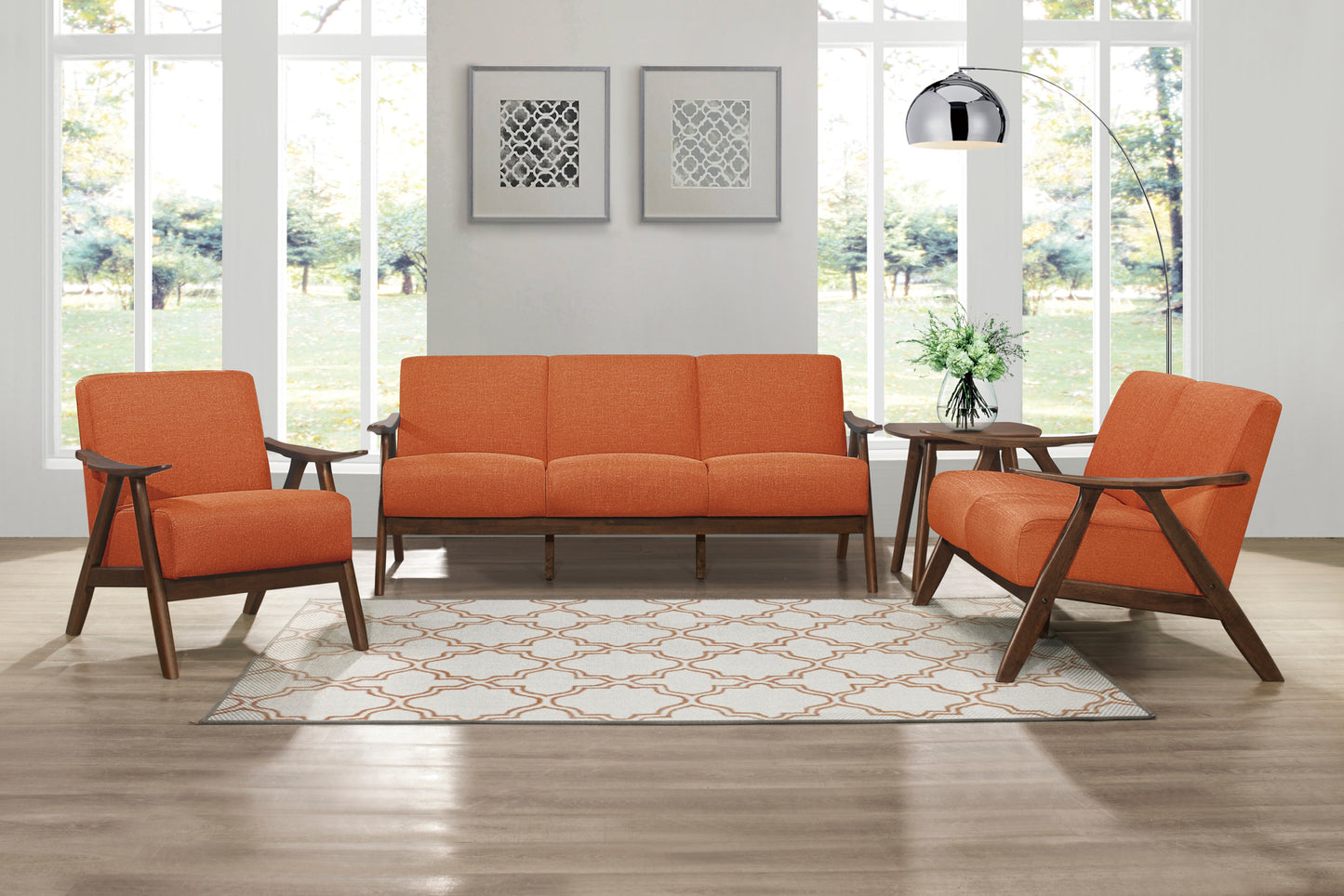 Contemporary Modern Fabric Wooden Sofa Set 1138RN Toronto Stock