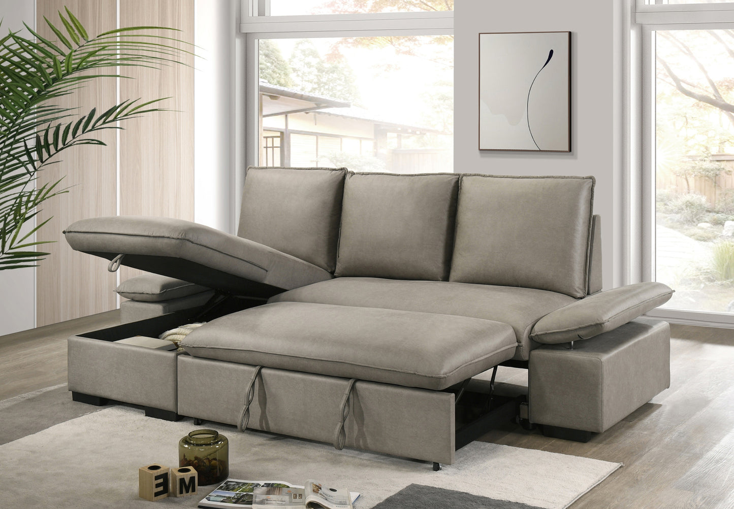 Model  99098GRYSS 3-piece Sectional with Reversible Storage Chaise, Pullout Sleeper, & Drop-Down Table Toronto Stocks