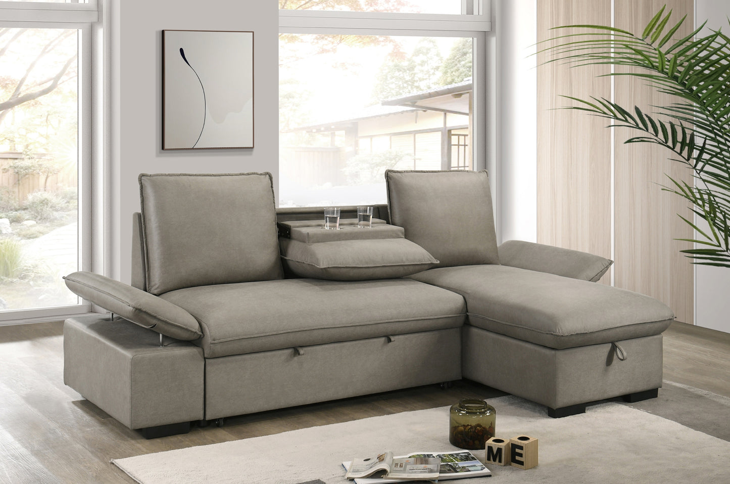 Model  99098GRYSS 3-piece Sectional with Reversible Storage Chaise, Pullout Sleeper, & Drop-Down Table Toronto Stocks