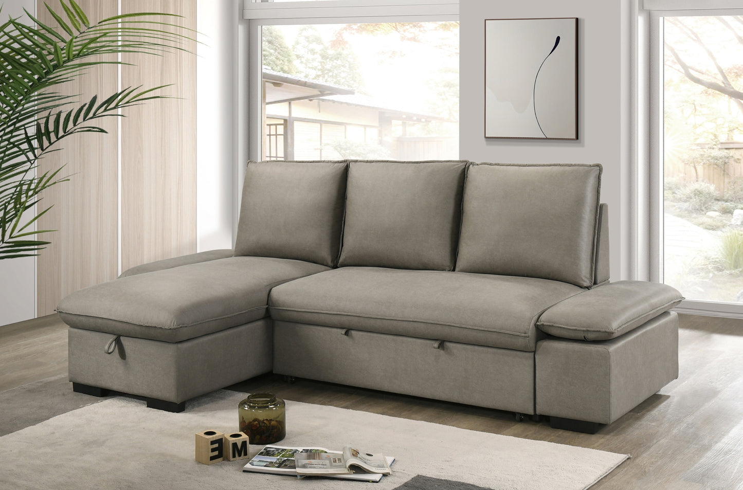 Model  99098GRYSS 3-piece Sectional with Reversible Storage Chaise, Pullout Sleeper, & Drop-Down Table Toronto Stocks
