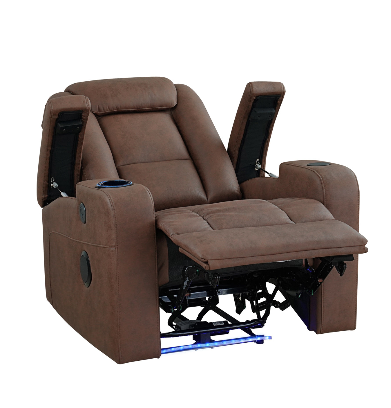 Model 99096BRW-1PW Power Reclining Chair with Wireless Charger, Cooling Cup-Holder, Storage Arms, Speakers, LED Light & USB Port Toronto Stocks