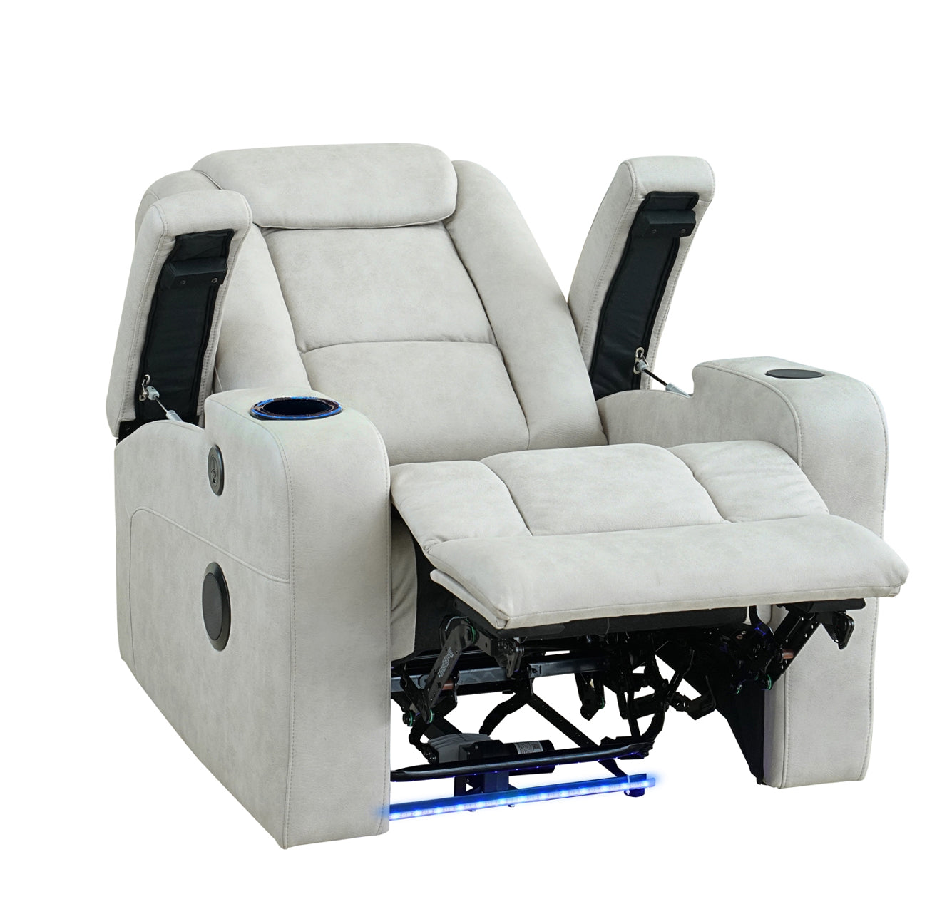 Model 99096LGY-1PW Power Reclining Chair with Wireless Charger, Cooling Cup-Holder, Storage Arms, Speakers, LED Light & USB Port Toronto Stocks (Copy)