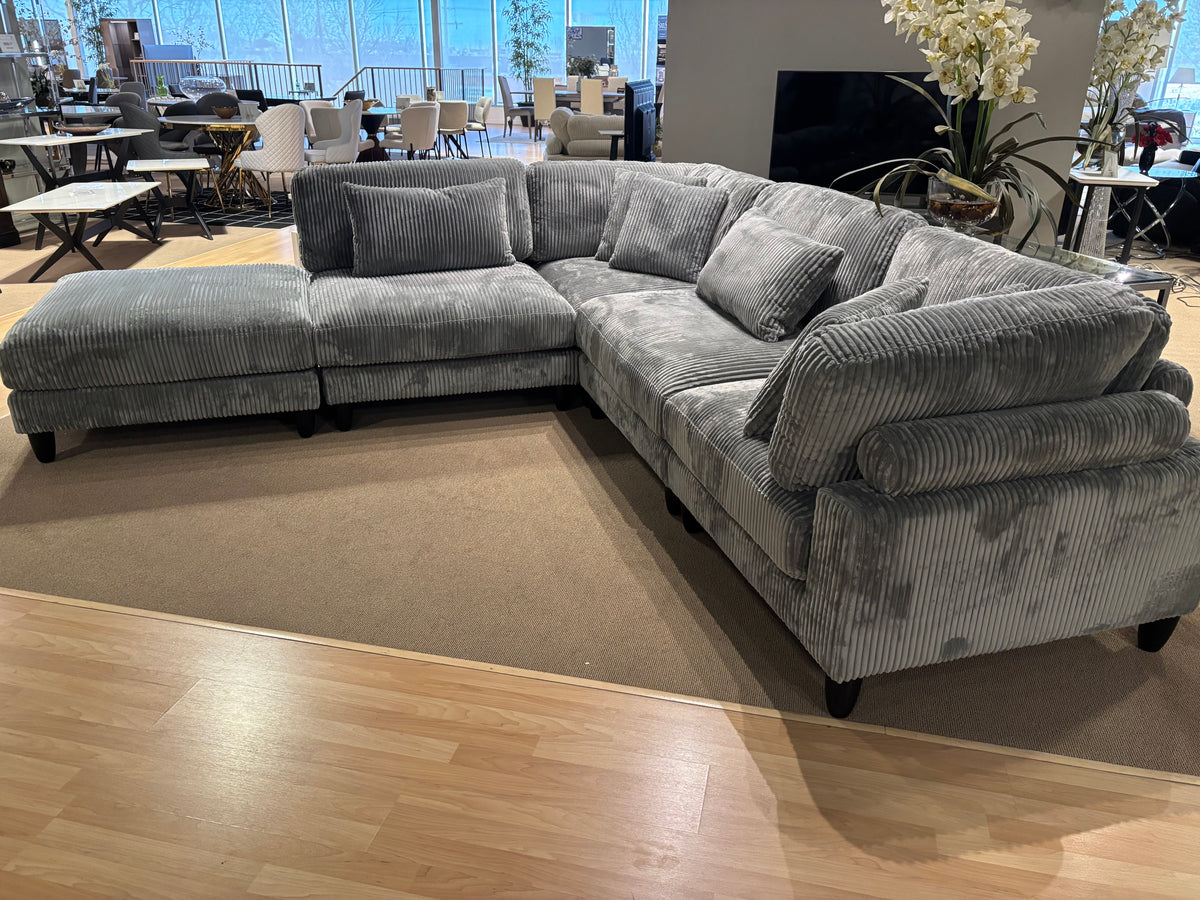 Model 9688GY grey modular sectional sofa and loveseat in an L-shaped configuration