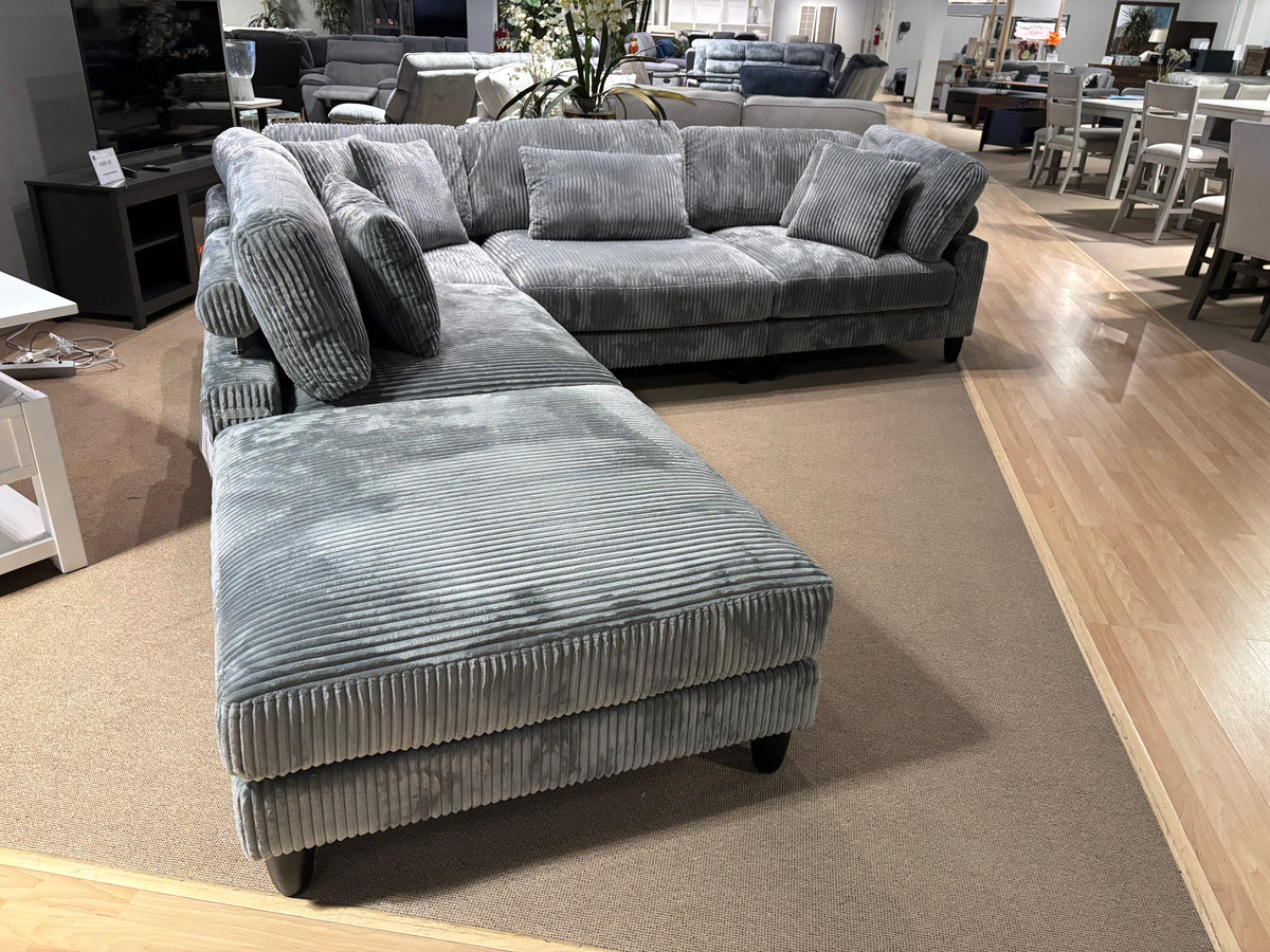 Model 9688GY grey modular sectional with ribbed corduroy upholstery alternate view