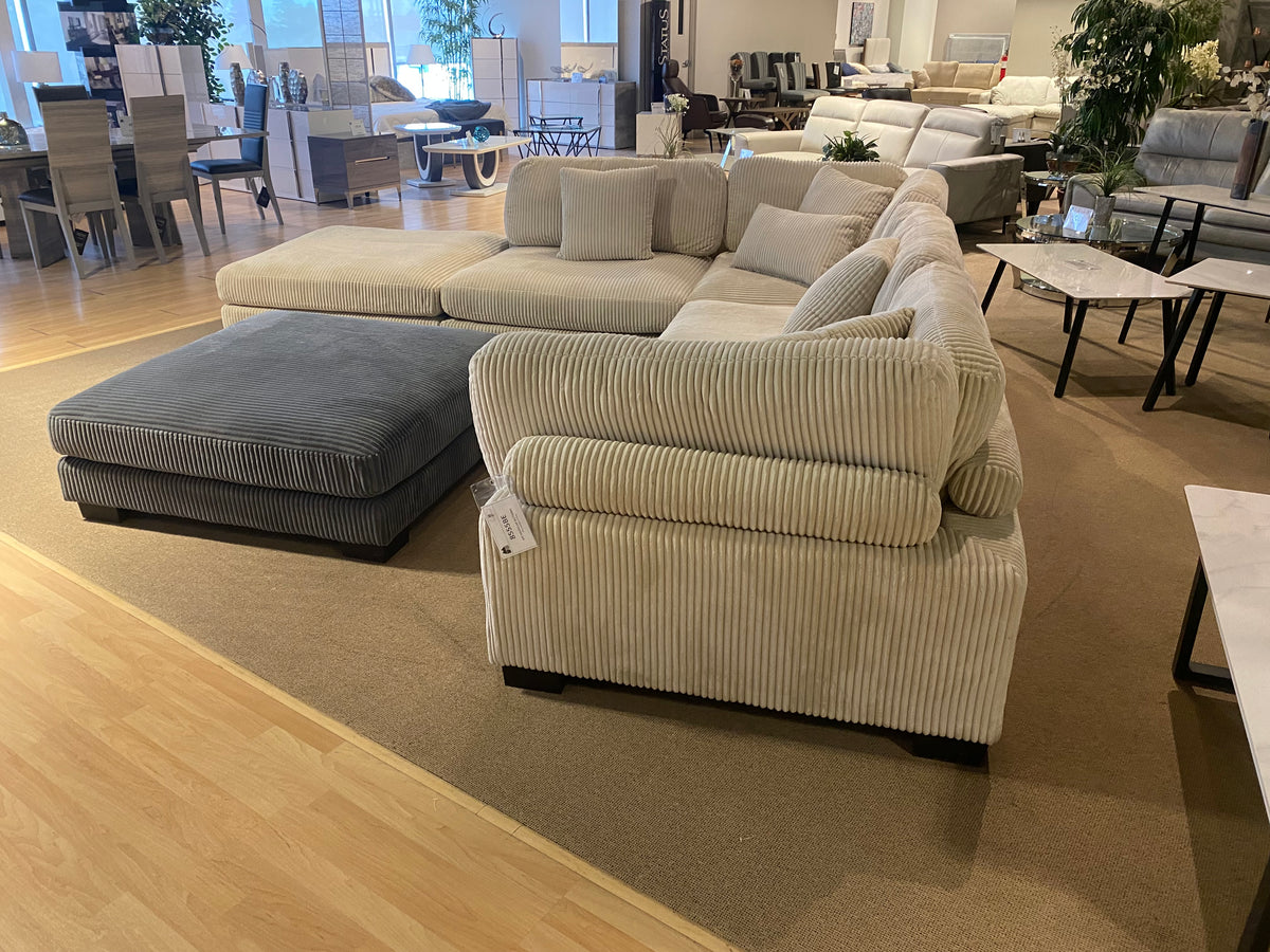Model 8555 modular corduroy sectional side view in beige