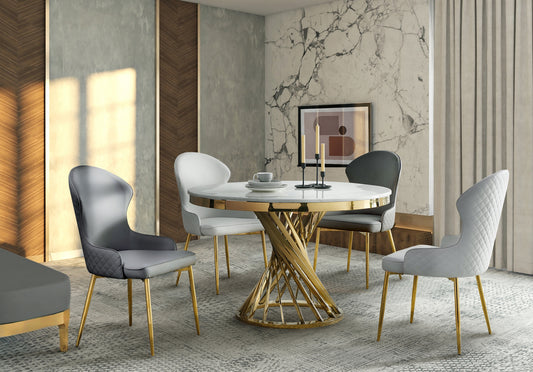 Marble Top Round Dining Set 5 pc 7452
