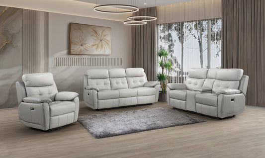 Leather electric Powered recliner sofa set 99032P Silver