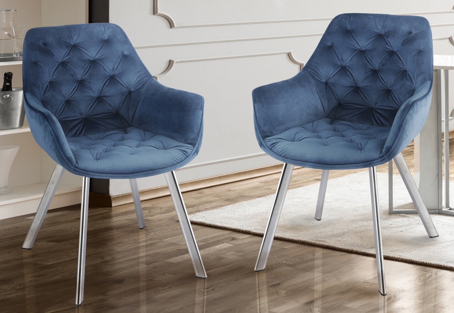Modern Velvet Dining Chair 1322 Blue with Gold/Chrome Legs  Limited Stocks Toronto