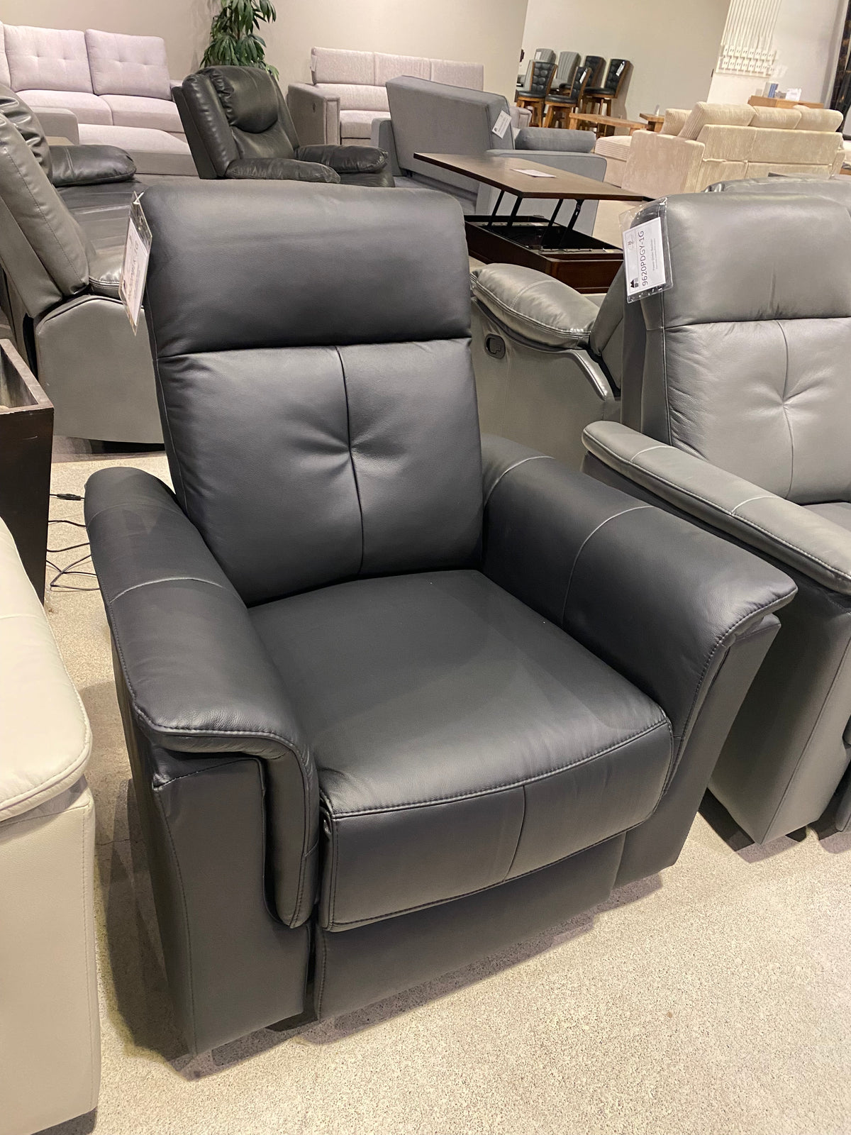 Model 9620 light blue leather power recliner chair, alternate view