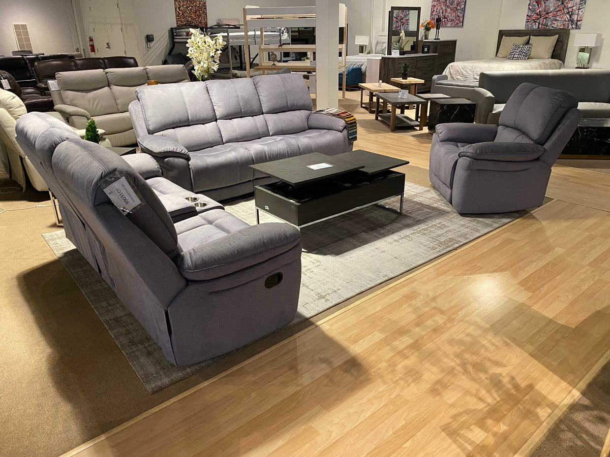 Model 99031GY grey reclining sofa loveseat and chair alternate view