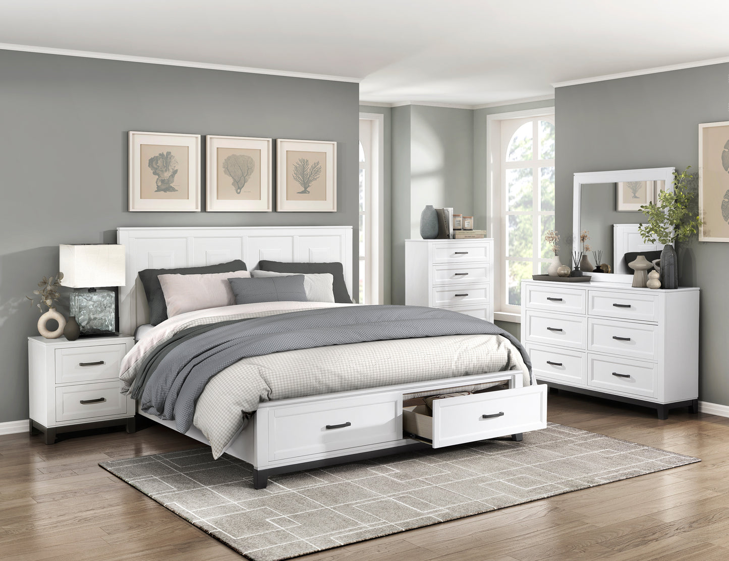 Wooden Storage Drawers White Queen/King Bedroom Set 1450WH Toronto Stock