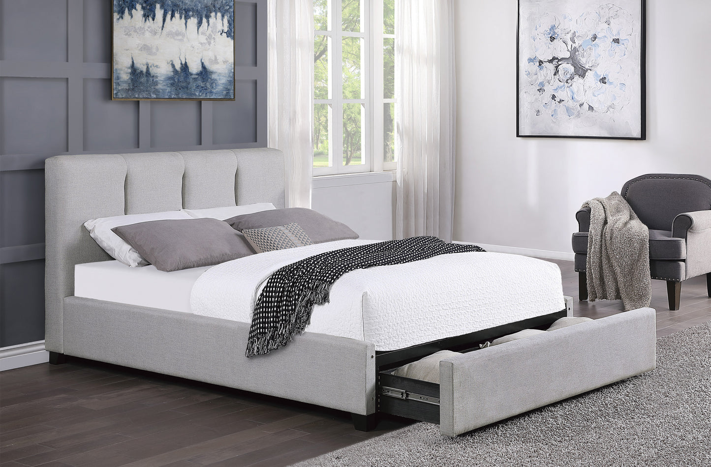 Fabric Queen Platform Bed with Storage Drawer  1632-1DW Limited Stocks Toronto