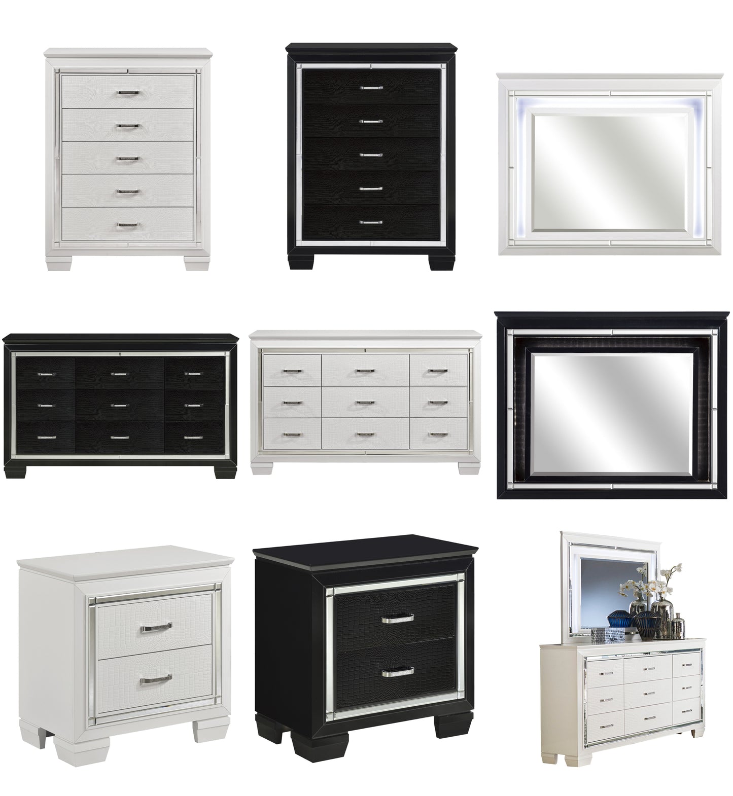 Classic Glamorous Black/White Night Tables/Chests/Dressers/Mirror 1916BK/W Limited Stocks Toronto