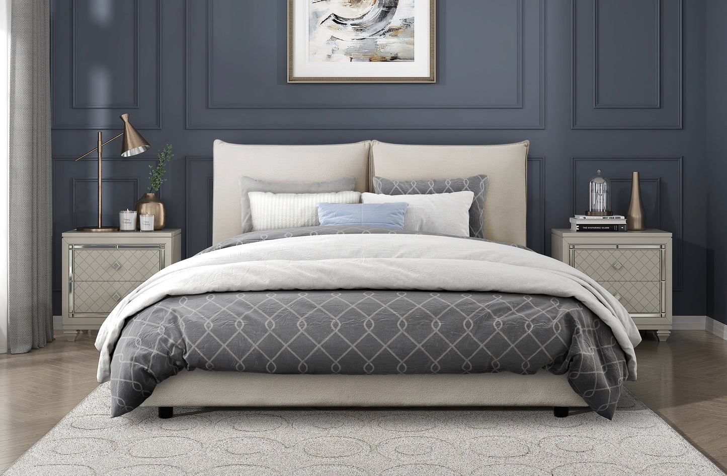 Modern Contemporary Fabric Upholstered Queen/King/Full Bed 1930 Limited Stocks Toronto + California