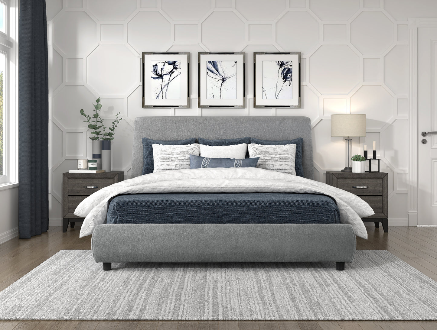 Modern Contemporary Fabric Upholstered Queen/King/Full Bed 1931 Limited Stocks Toronto + California
