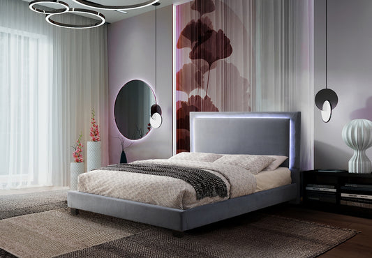 Modern LED Headboard Fabric Upholstered Queen/King Bed 1991 Limited Stocks Toronto Grey & Black