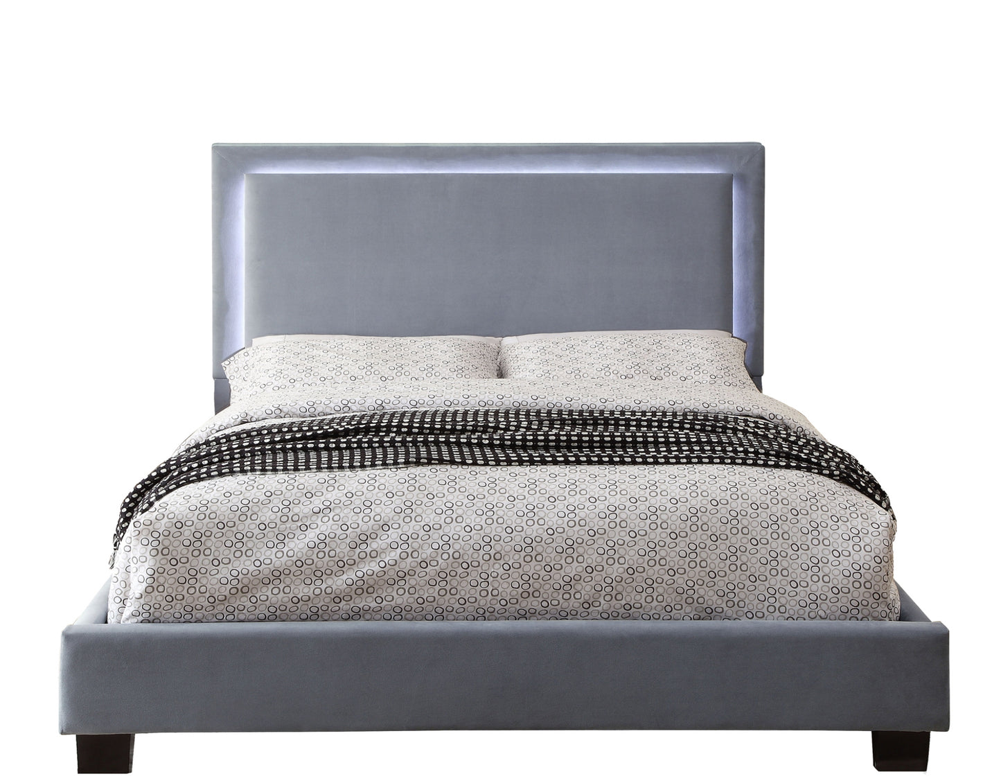 Modern LED Headboard Fabric Upholstered Queen/King Bed 1991 Limited Stocks Toronto Grey & Black