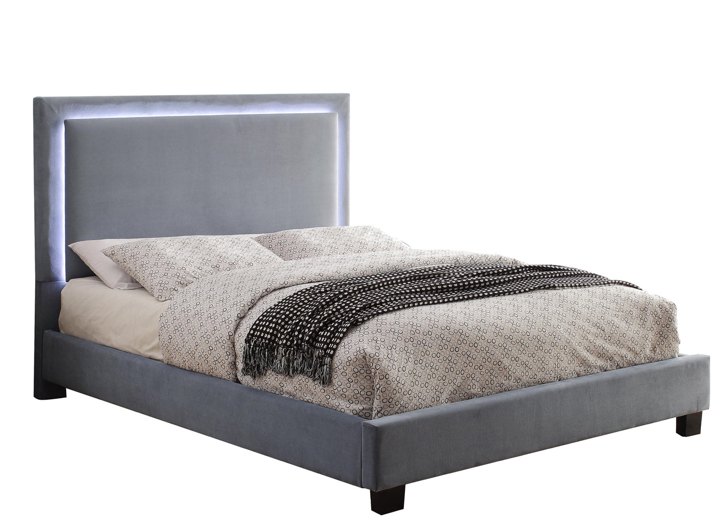 Modern LED Headboard Fabric Upholstered Queen/King Bed 1991 Limited Stocks Toronto Grey & Black