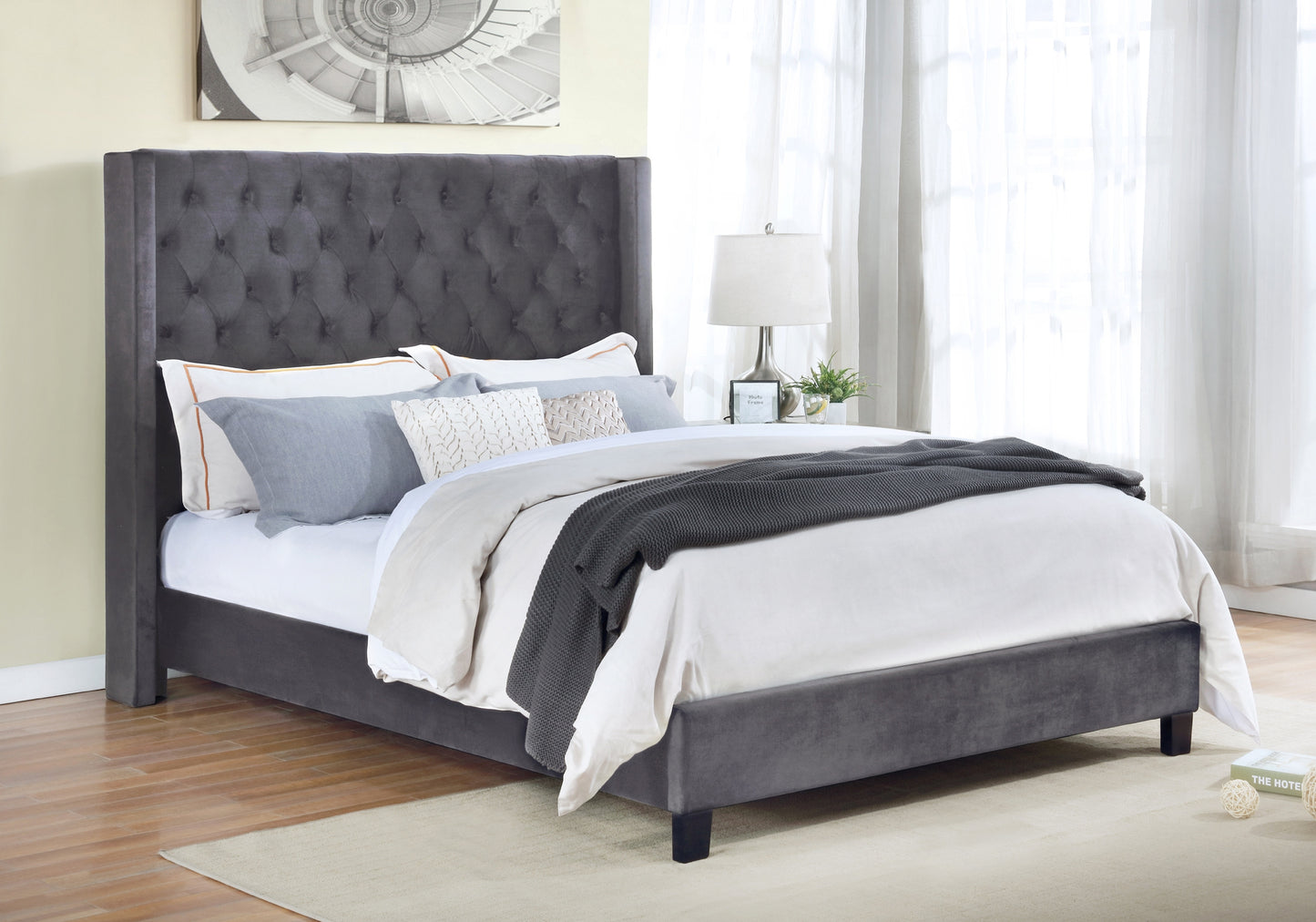 Classic Design Winged Upholstered Queen/King Bed 1992GY Limited Stocks Toronto