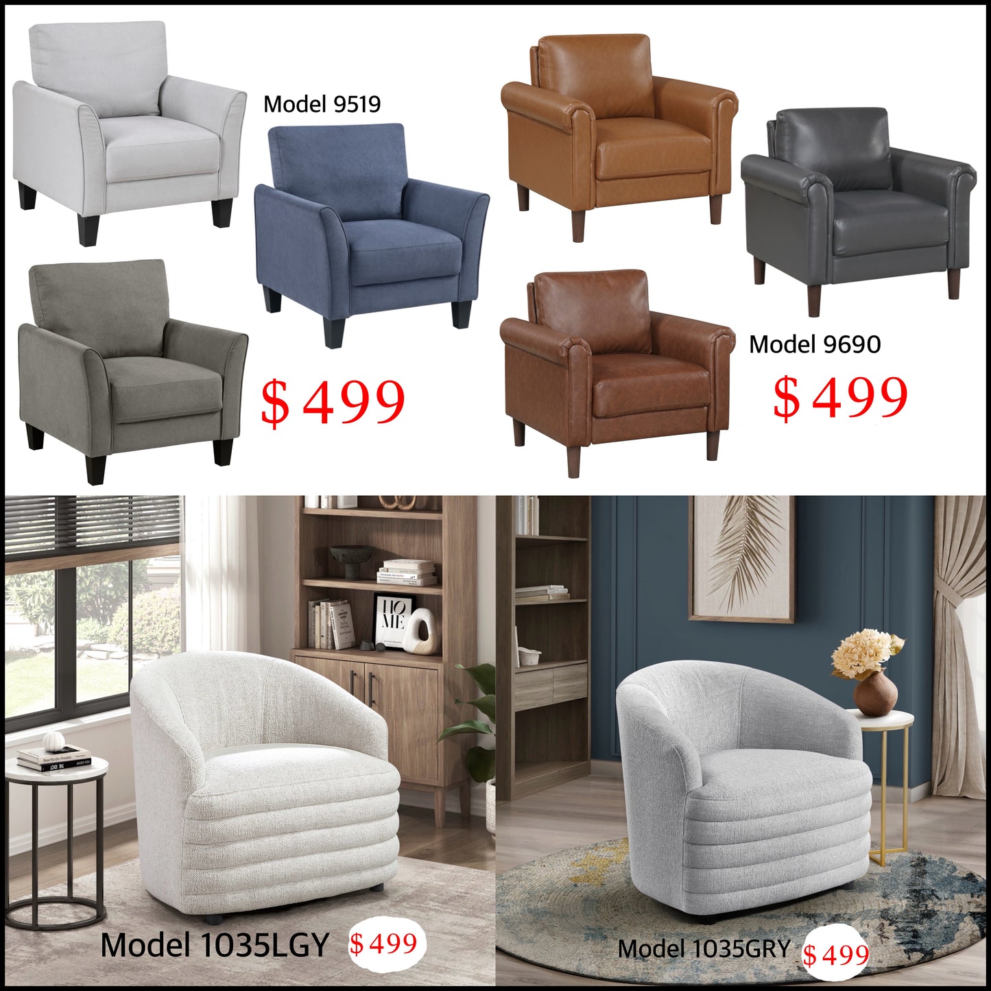 Fauteuil d'appoint contemporain en similicuir 1011DGY-1 - Article en stock à Toronto 