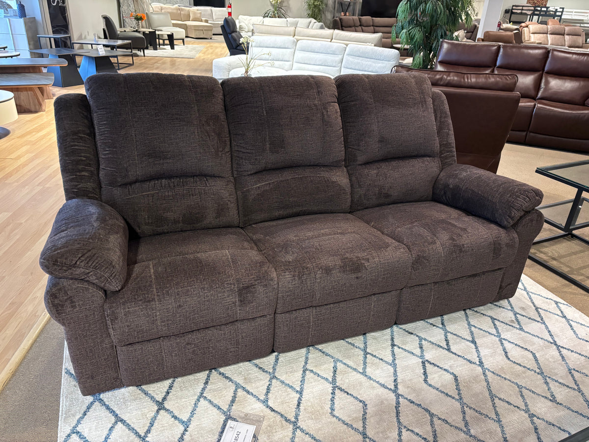 Model 99704 dark brown fabric three-seat recliner sofa