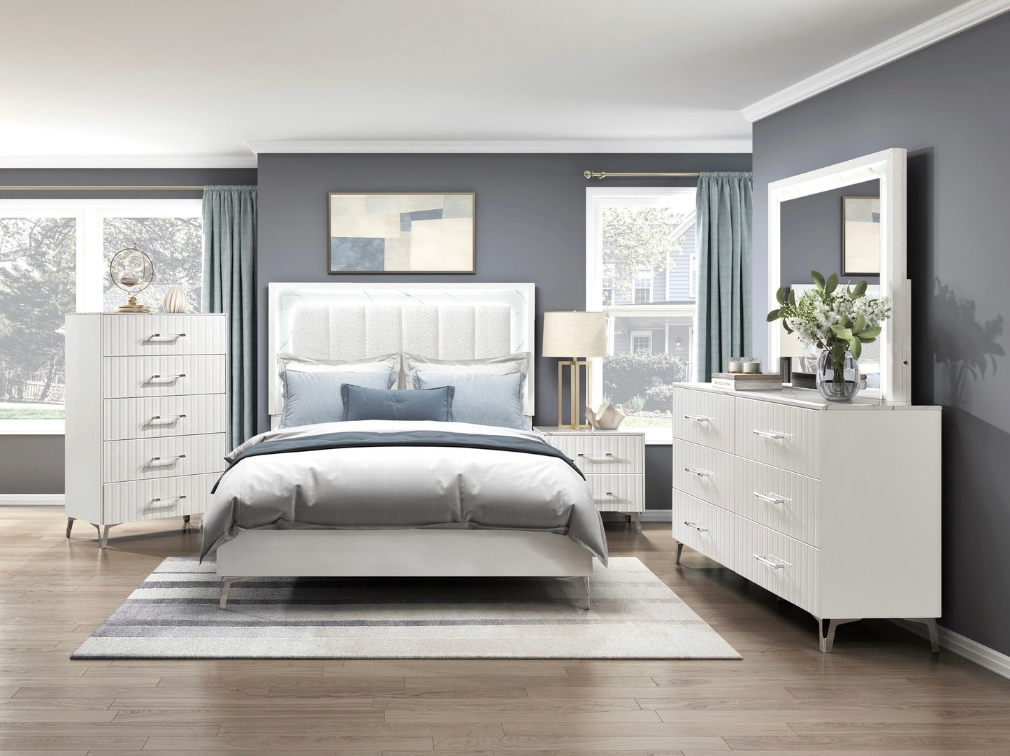 Ensemble de chambre à coucher en bois 1420, lit avec 2 tiroirs, en stock à Toronto 