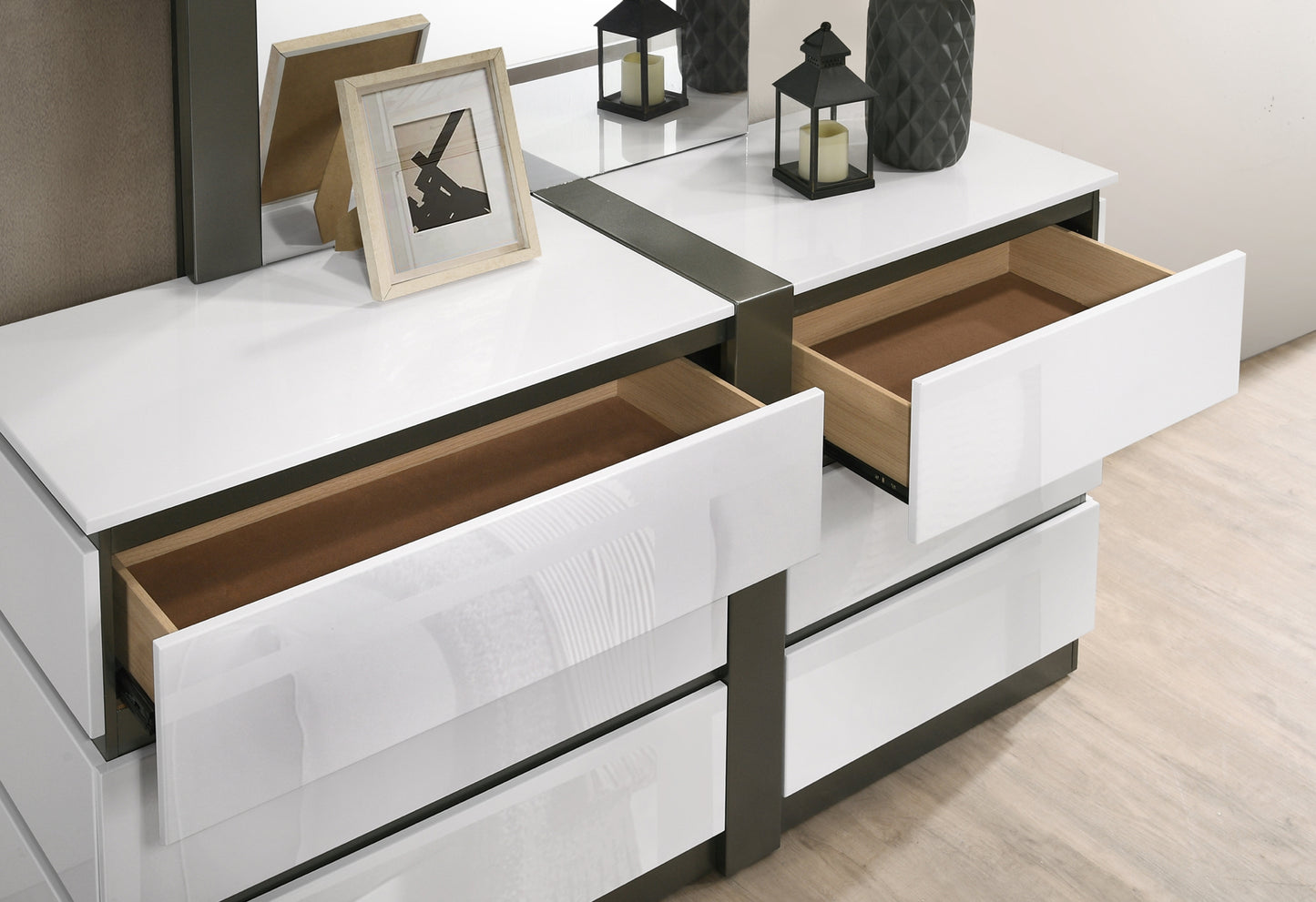 White Modern Queen Storage Bed, Dresser Mirror, Chest 2260W Limited Stocks Toronto
