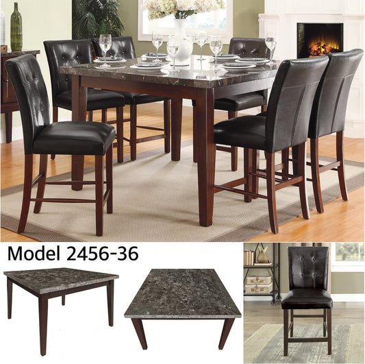 Marble Top Counter Height Dining Table Set 2456-36 Very Limited Toronto Stock