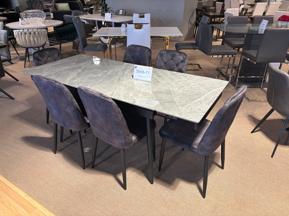 Model 5948 sintered stone dining table and quilted upholstered chairs alternate view