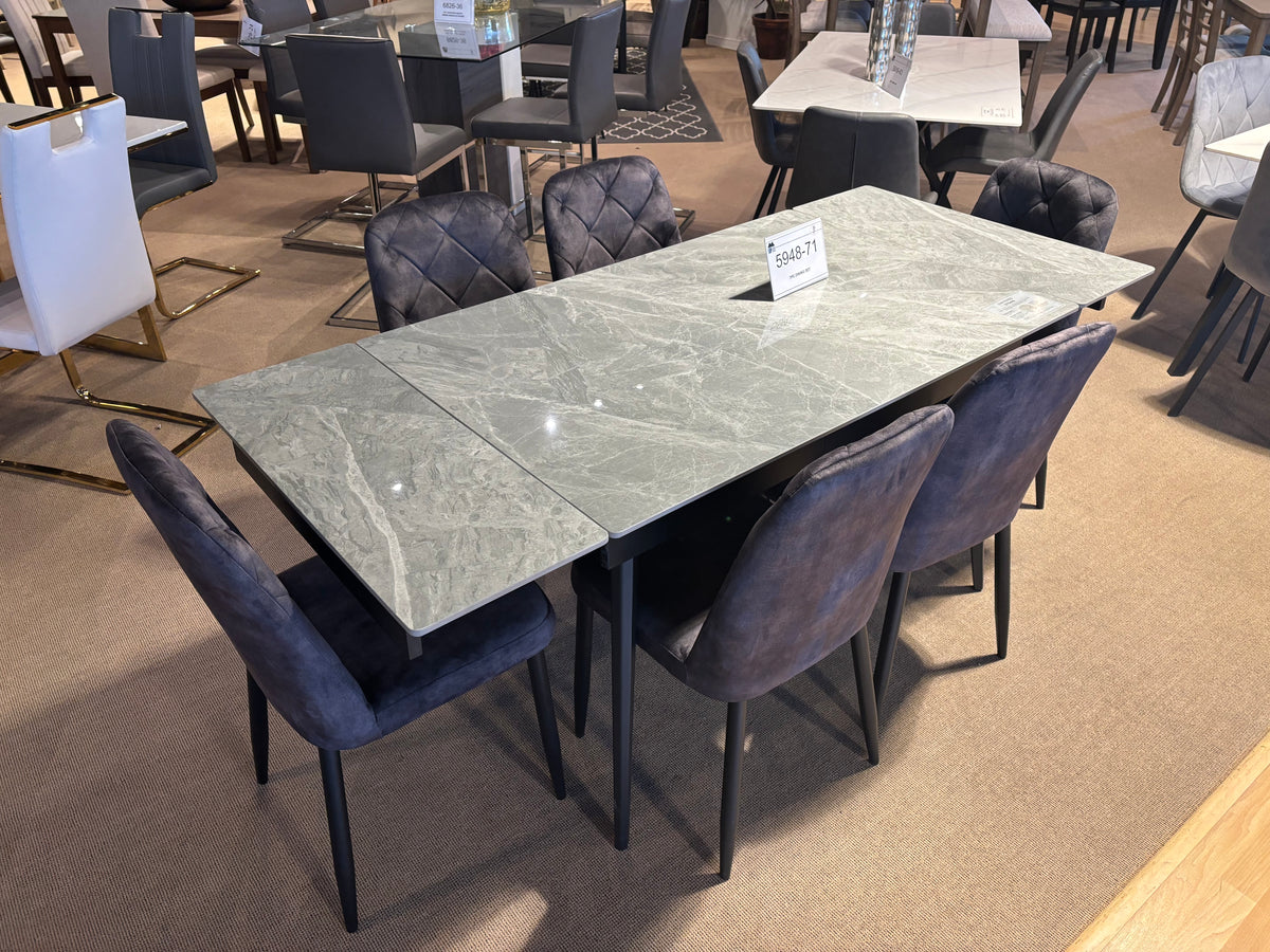 Model 5948 sintered stone dining set with quilted upholstered dining chairs