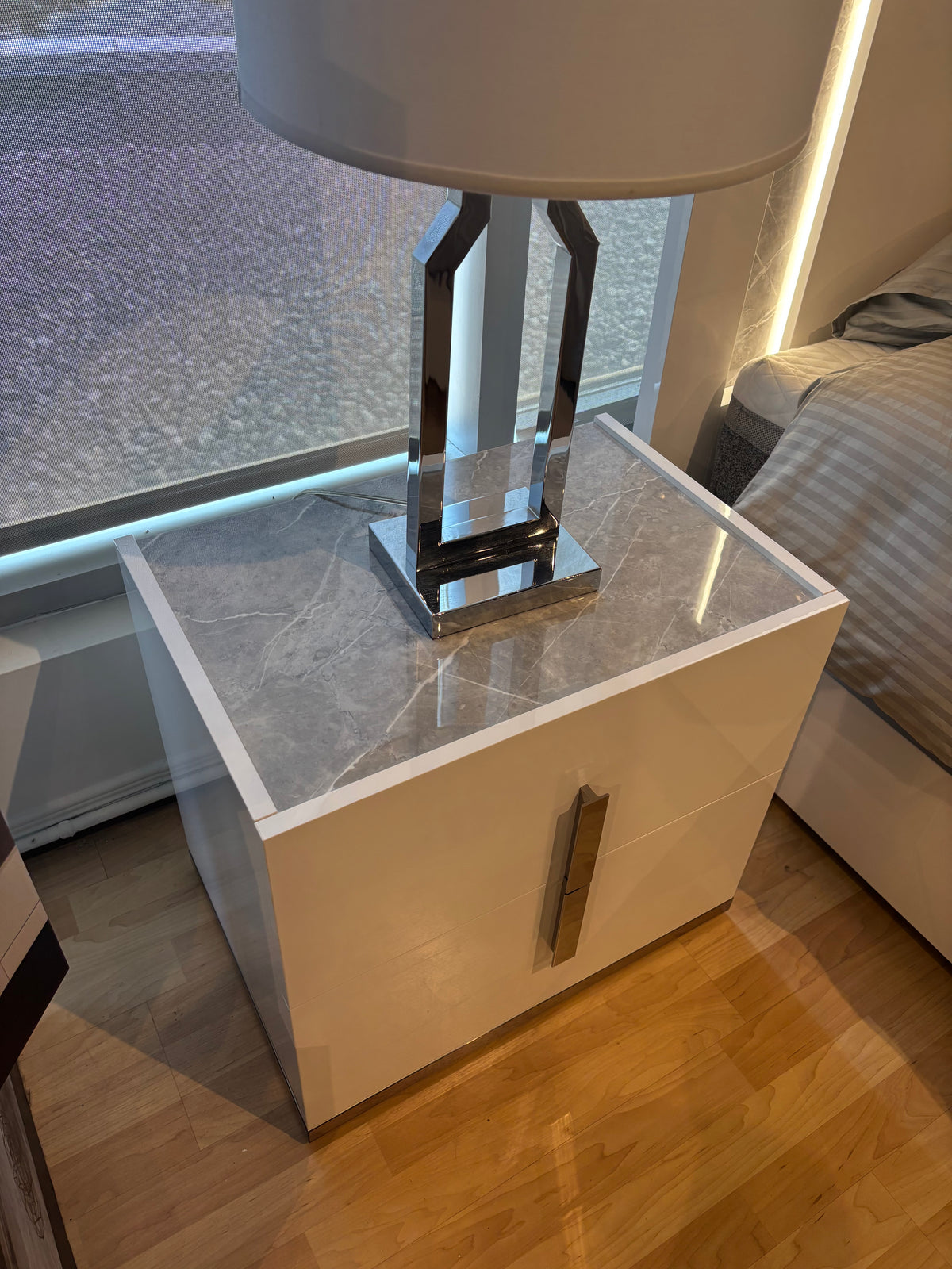 Model Mara Italian bedroom set nightstand with marble-look top