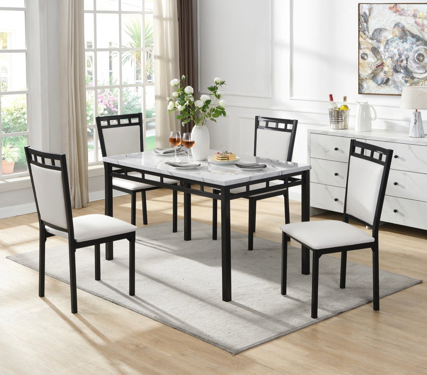 Ensemble de salle à manger 5 pièces, modèle 5275, plateau en imitation marbre. En stock à Toronto.