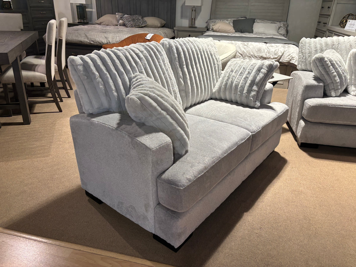 Model 99083GY grey fabric loveseat with ribbed back cushions