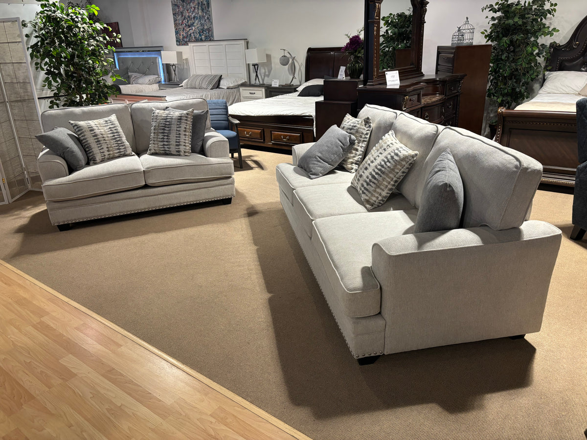 Model 9648SN light grey fabric sofa and loveseat set