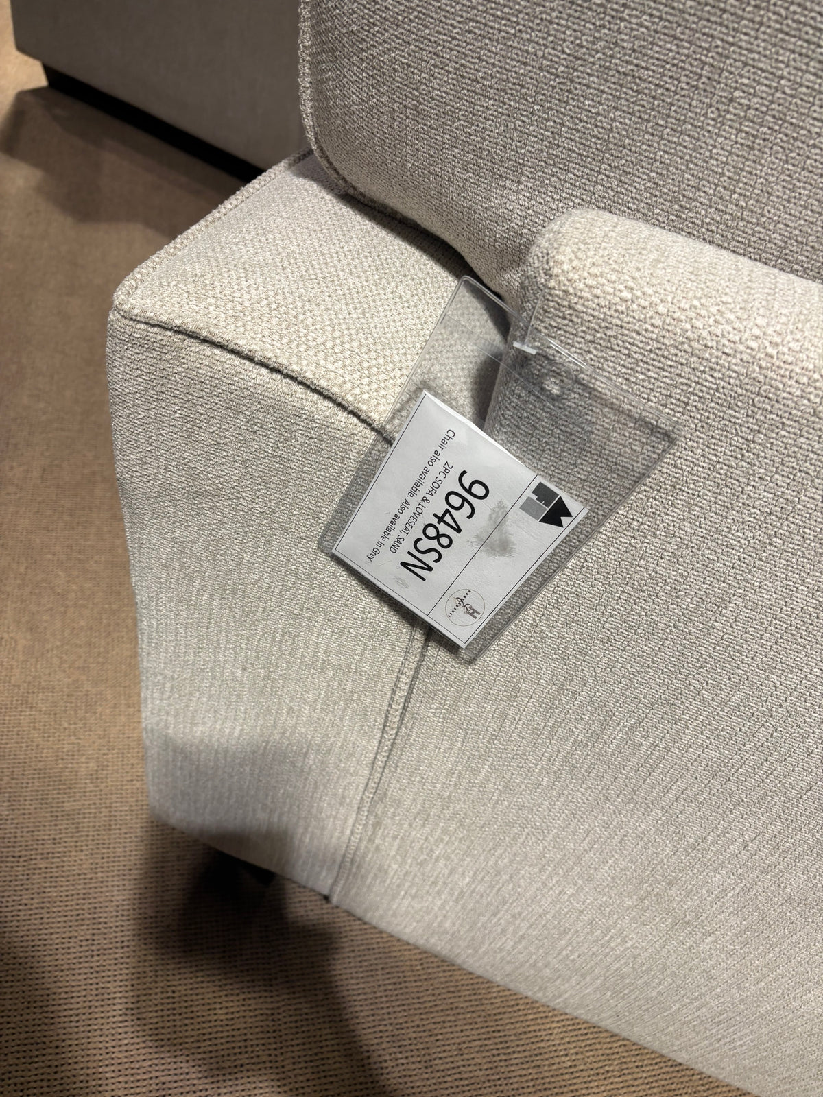 Model 9648SN light grey fabric loveseat with decorative pillows