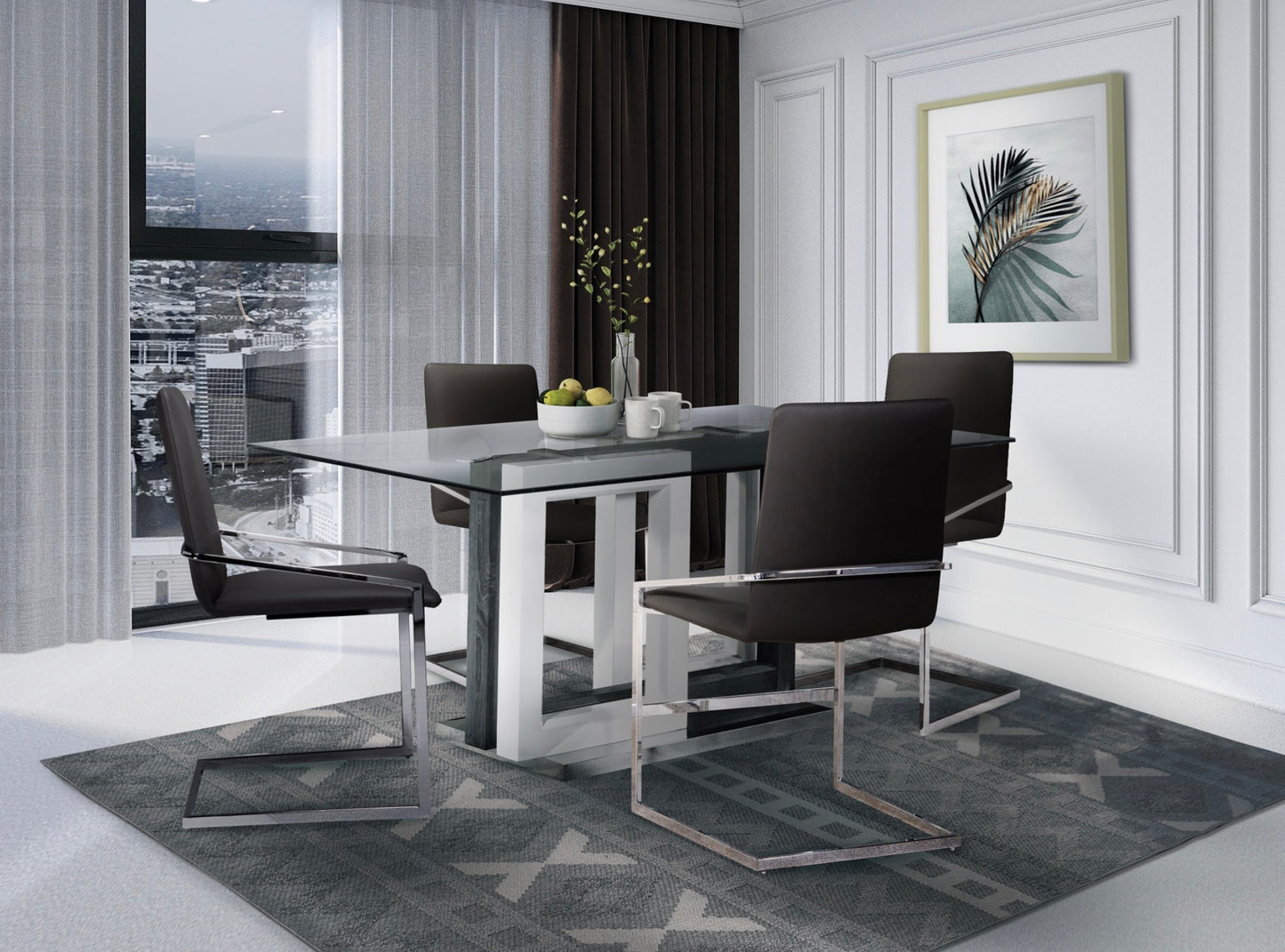 Tempered Glass Top Modern Dining Set Model 6825/3656S