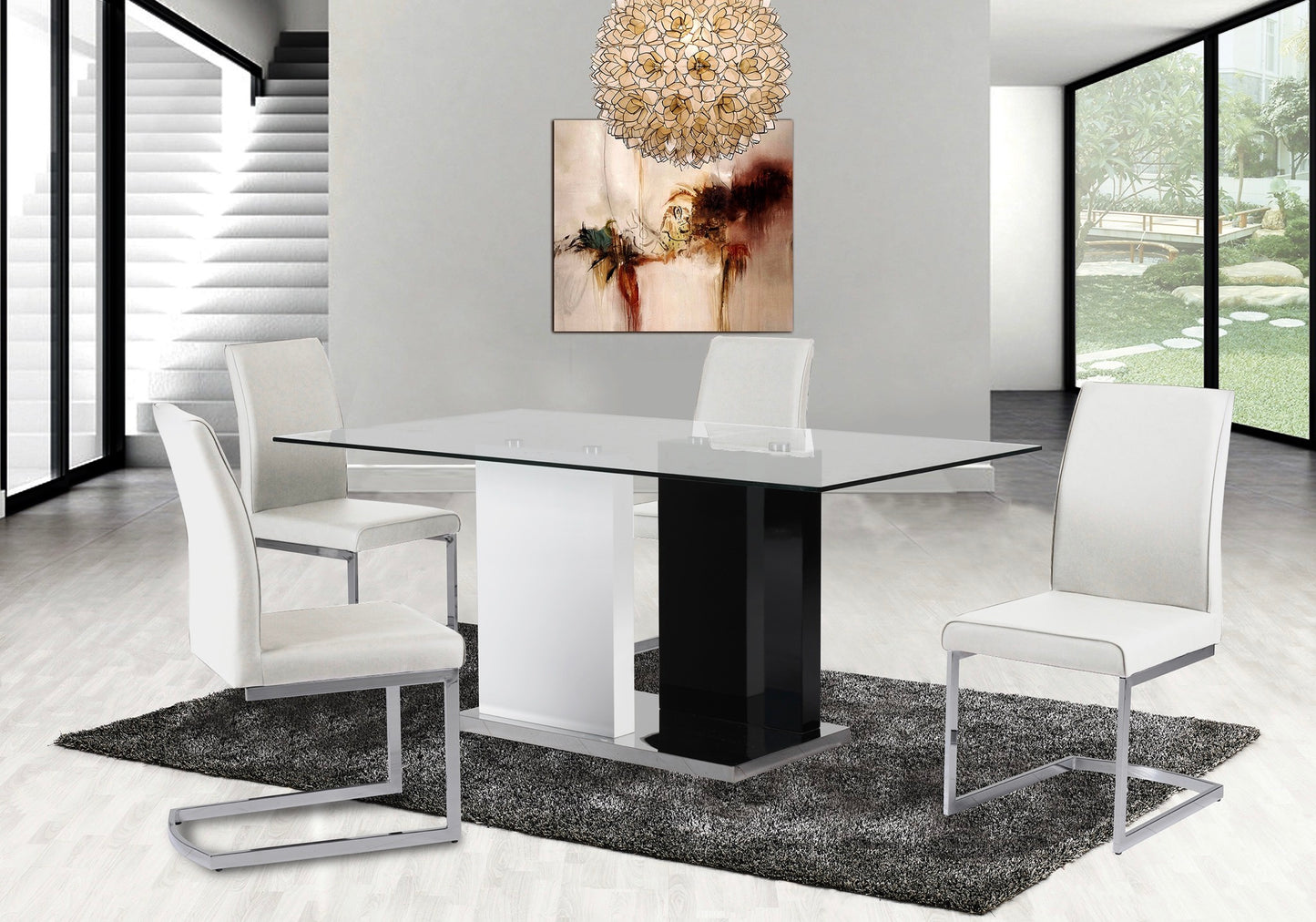 Tempered Glass Top Modern Dining Set Model 6848/6826S white Chairs Toronto Stocks