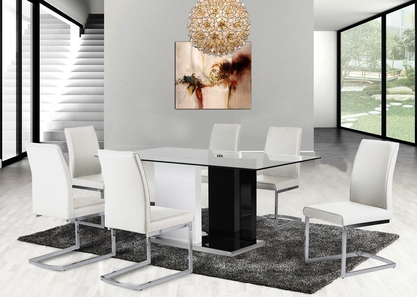 Tempered Glass Top Modern Dining Set Model 6848/6826S white Chairs Toronto Stocks