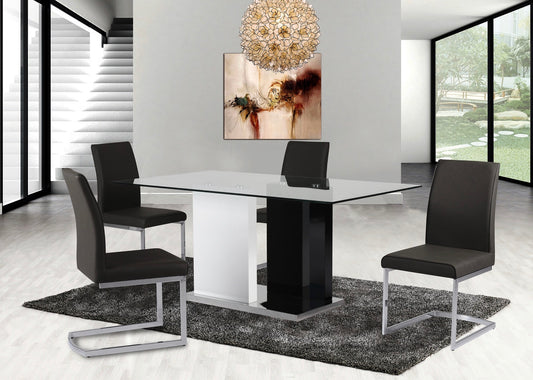 Tempered Glass Top Modern Dining Set Model 6848/6826S Black Chairs Toronto Stocks