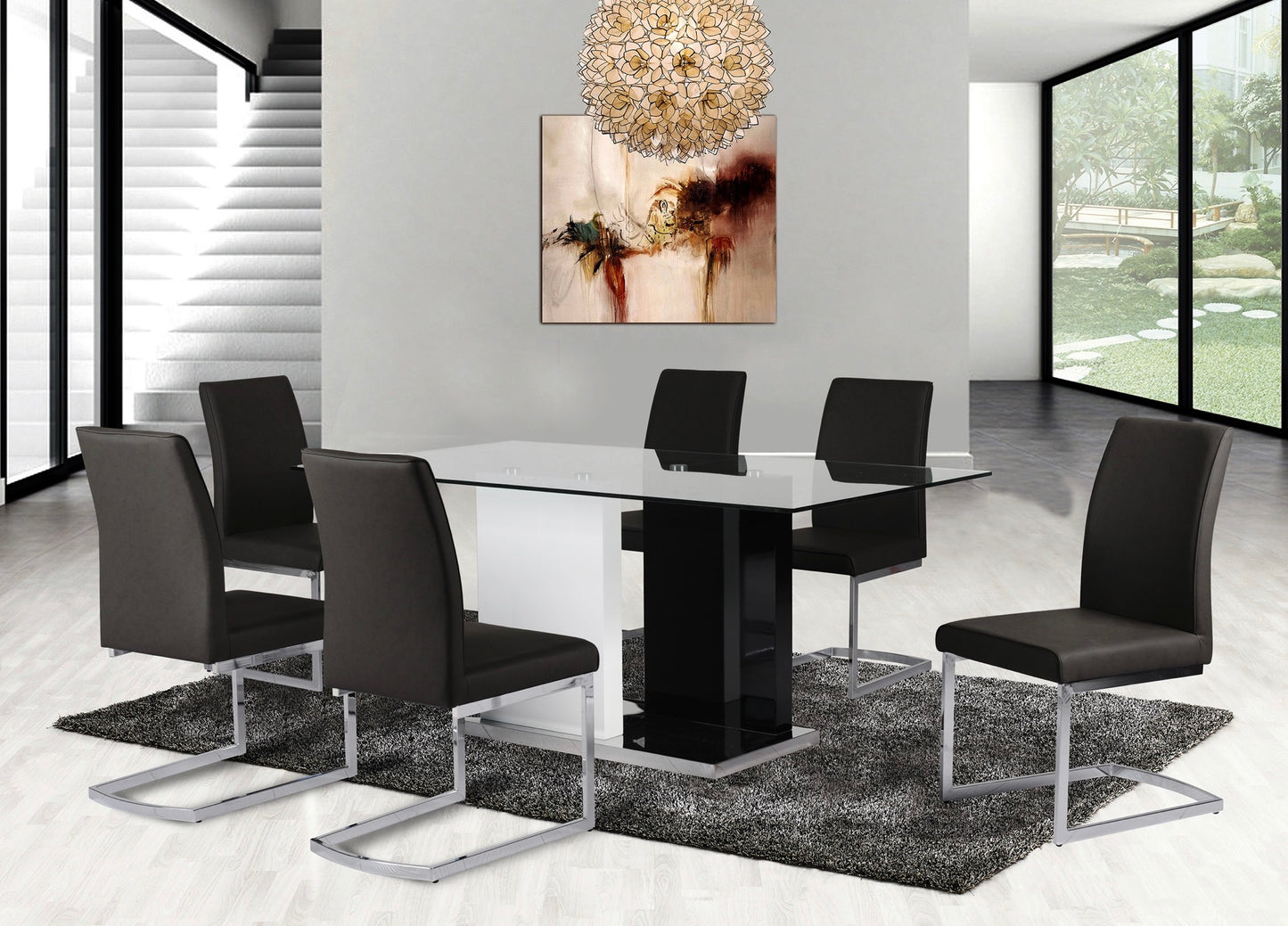 Tempered Glass Top Modern Dining Set Model 6848/6826S Black Chairs Toronto Stocks