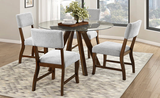 Model 5898  Glass top Dining Set with Grey Color Chairs  California Stocks 6-8 Weeks