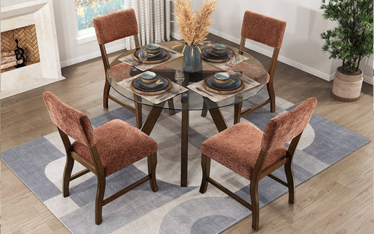 Model 5898  Glass top Dining Set with Rustic Color Chairs  California Stocks 6-8 Weeks