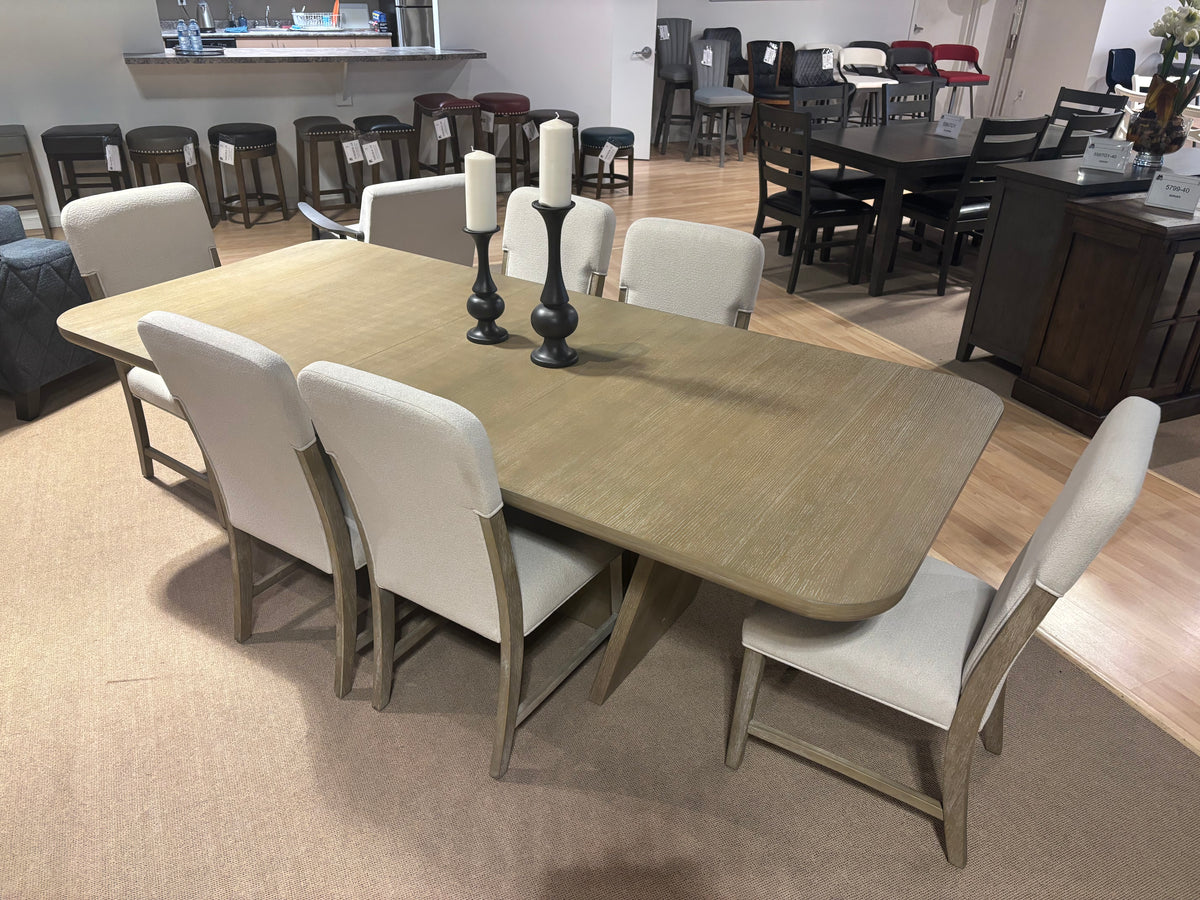 Model 2350 dining set with neutral rectangular table and upholstered dining chairs