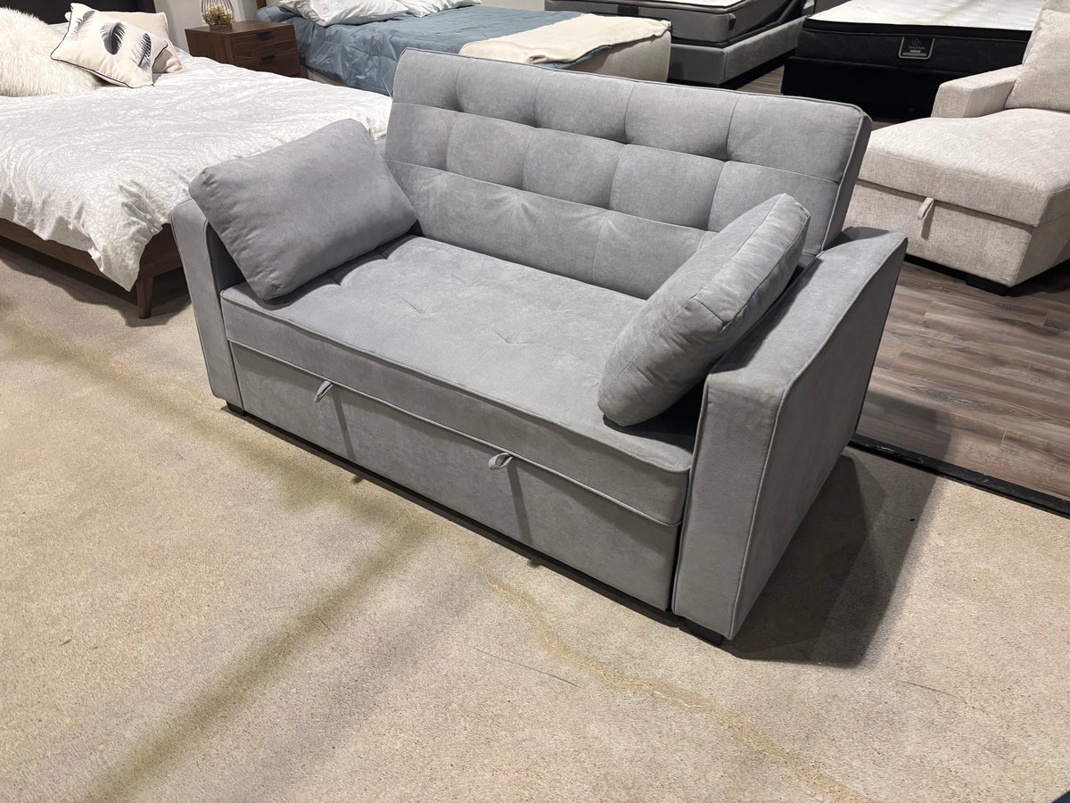Model 99025LGY light grey fabric sofa bed folded for seating