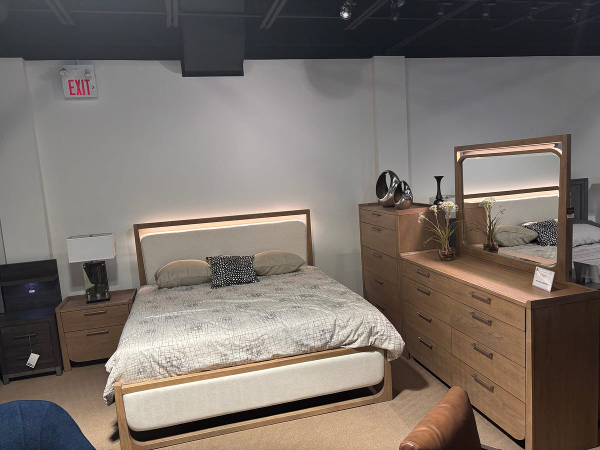 Model 2385 bedroom set with bed, dresser, mirror, and nightstand