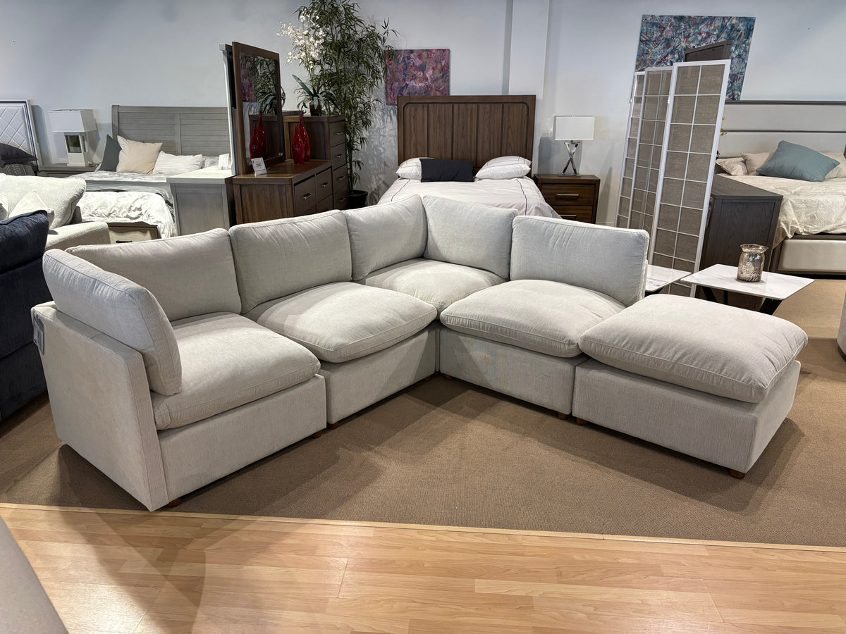 Model 8338BE beige modular sectional sofa and loveseat in an L-shaped configuration
