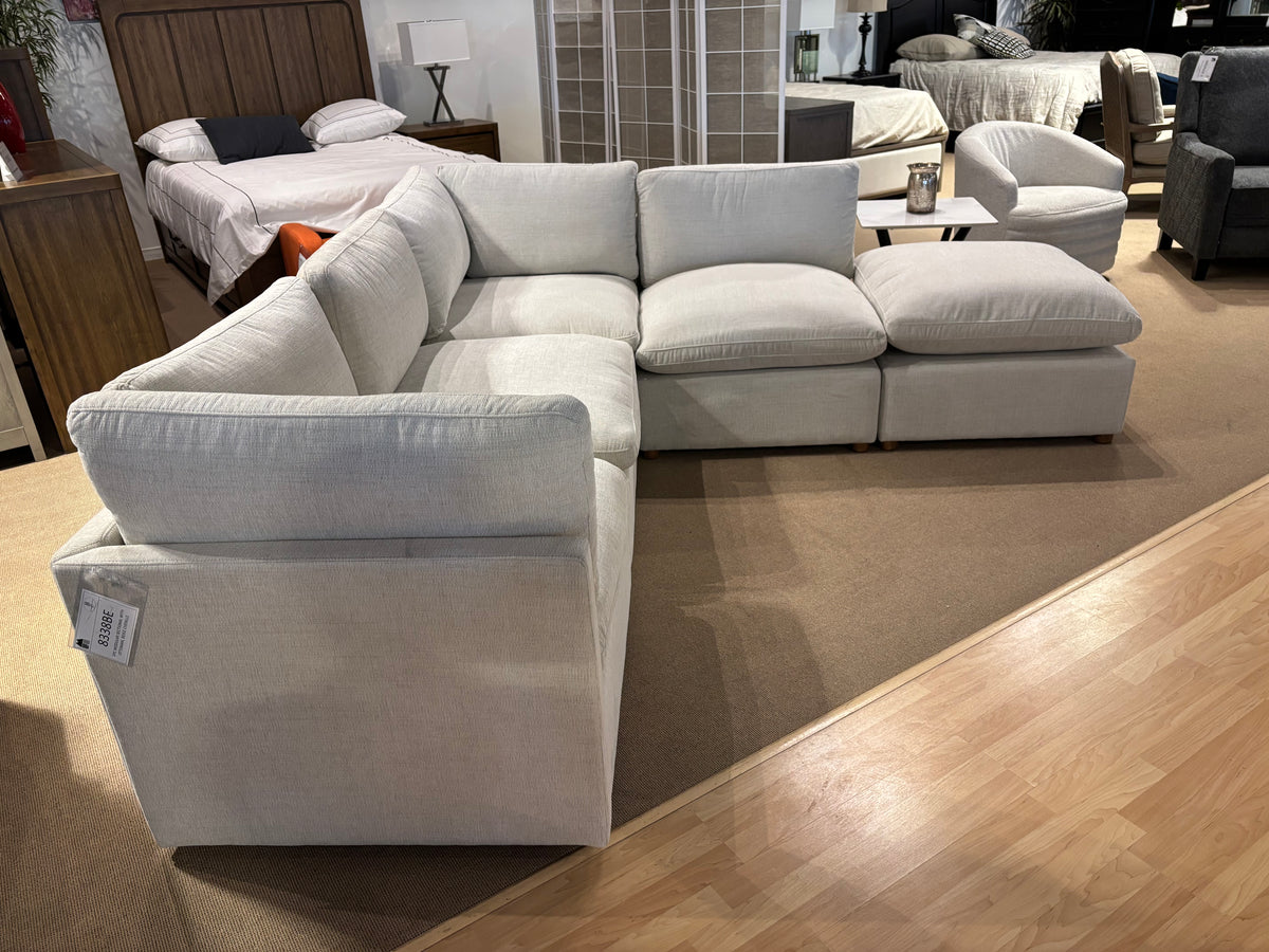 Model 8338BE beige modular sectional rear view with sofa and chaise