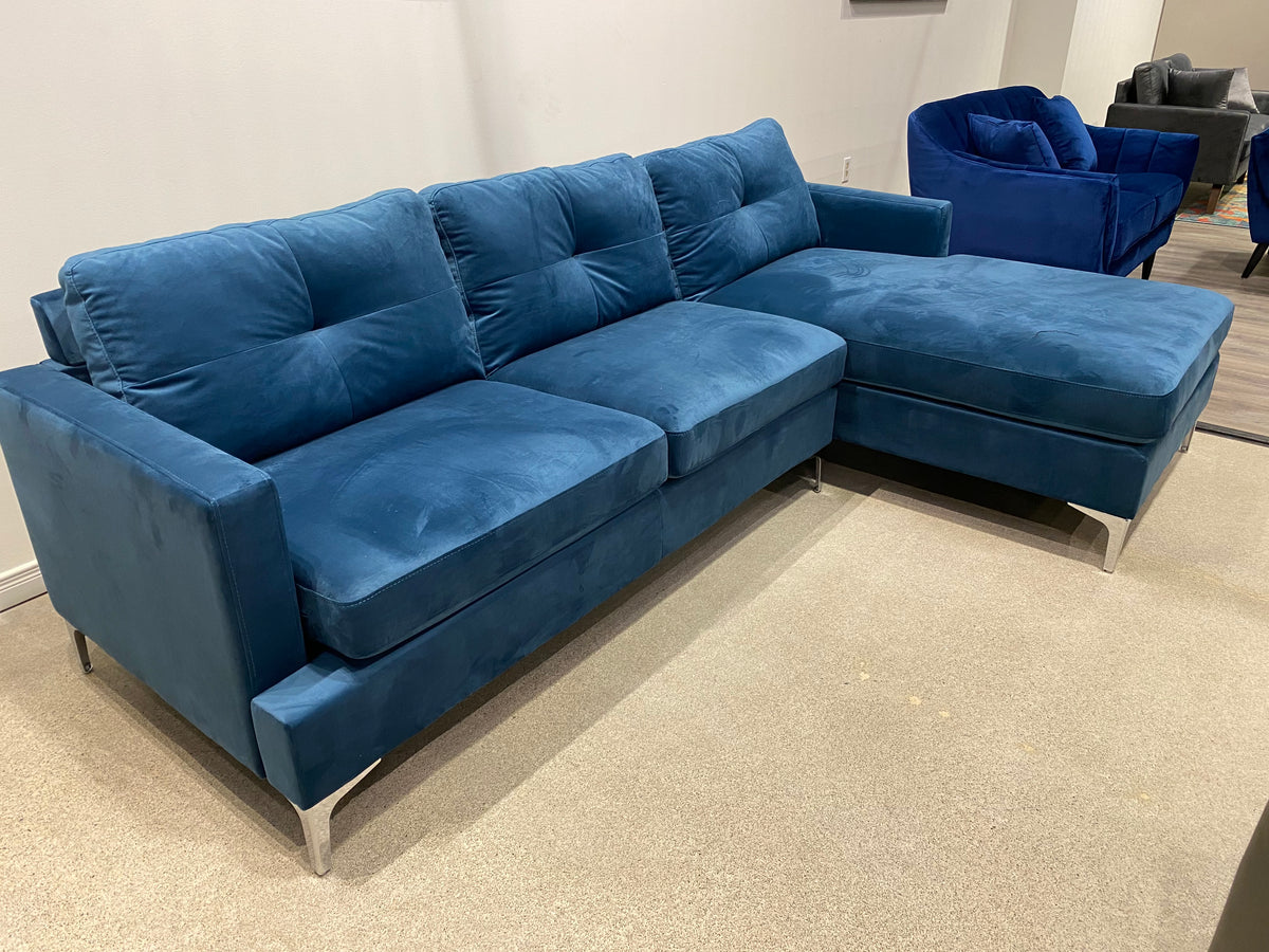 Model 99814BLU blue reversible sectional sofa with chaise, alternate view