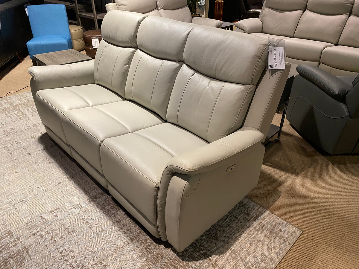 Model 99840PN leather power recliner and sofa set in a light color